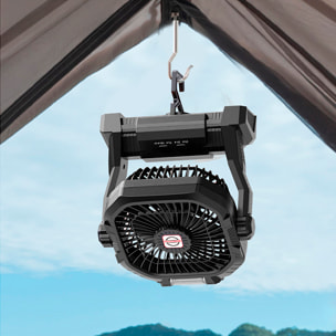 Ventilatore P50 con motore senza spazzole, LED con 8 luci, 4 velocità, 3 livelli di luce. Angolo regolabile di 180º, gancio per appendere e powerbank di 7800 mAh.