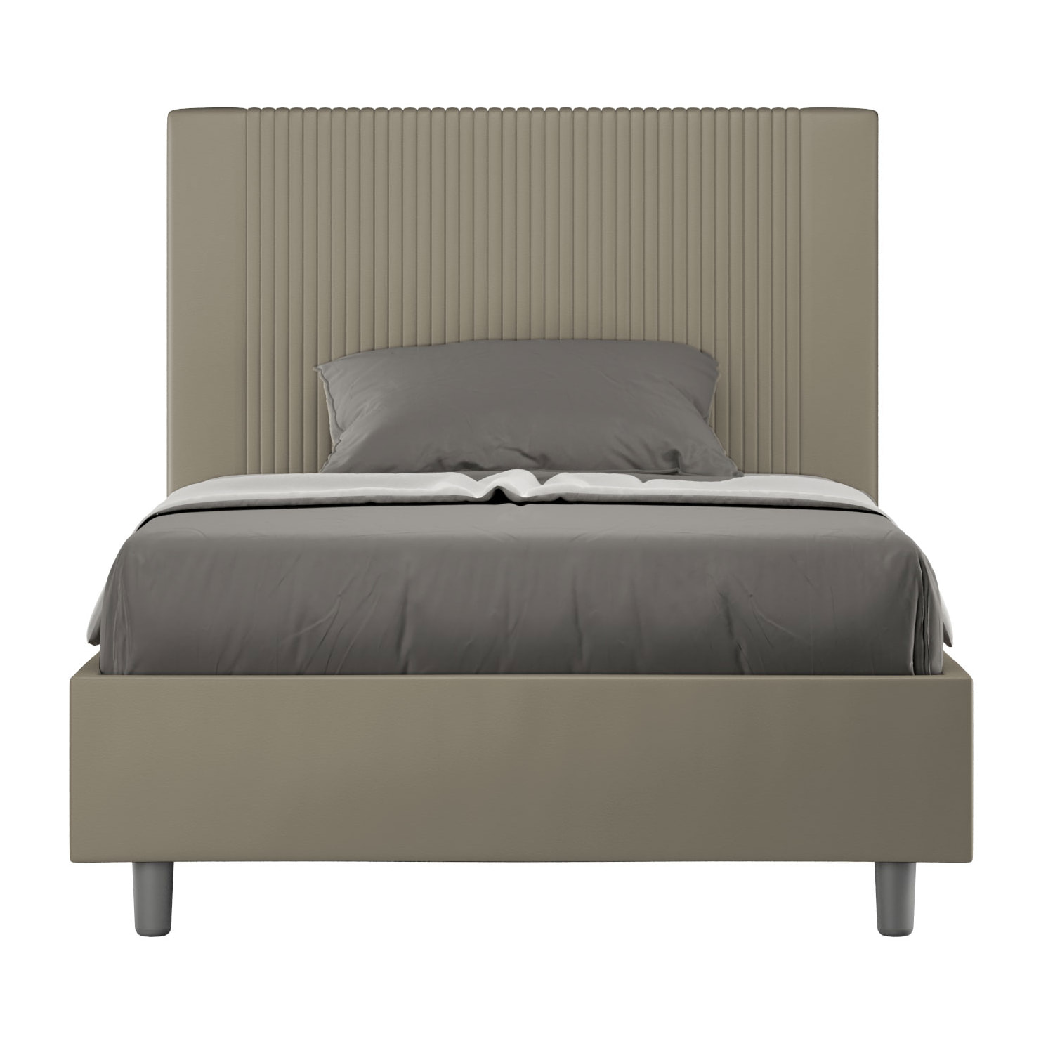 Letto una piazza e mezza contenitore imbottito 120x210 similpelle cappuccino Goya