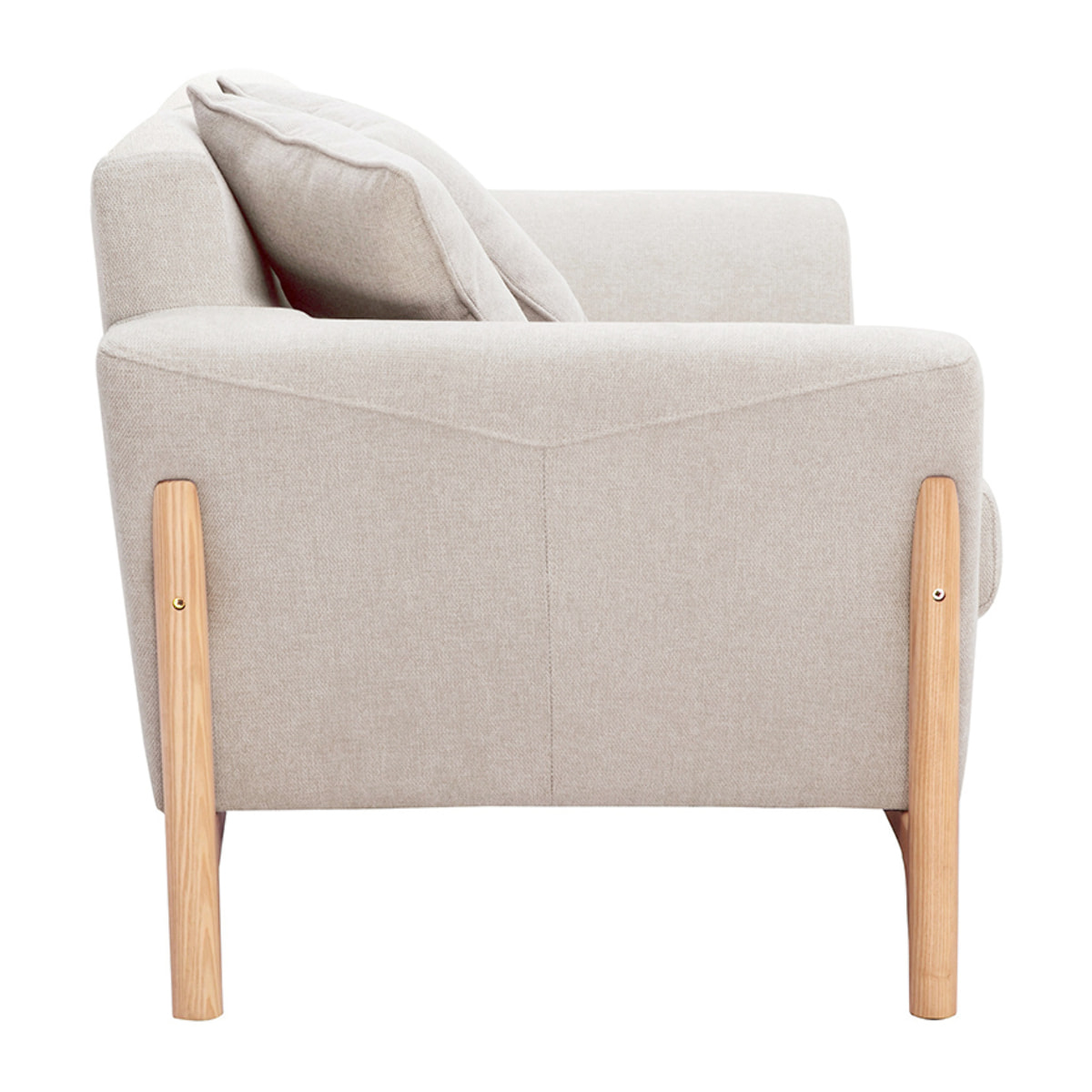 Canapé scandinave 2 places en tissu effet velours texturé beige et bois clair ASAKO