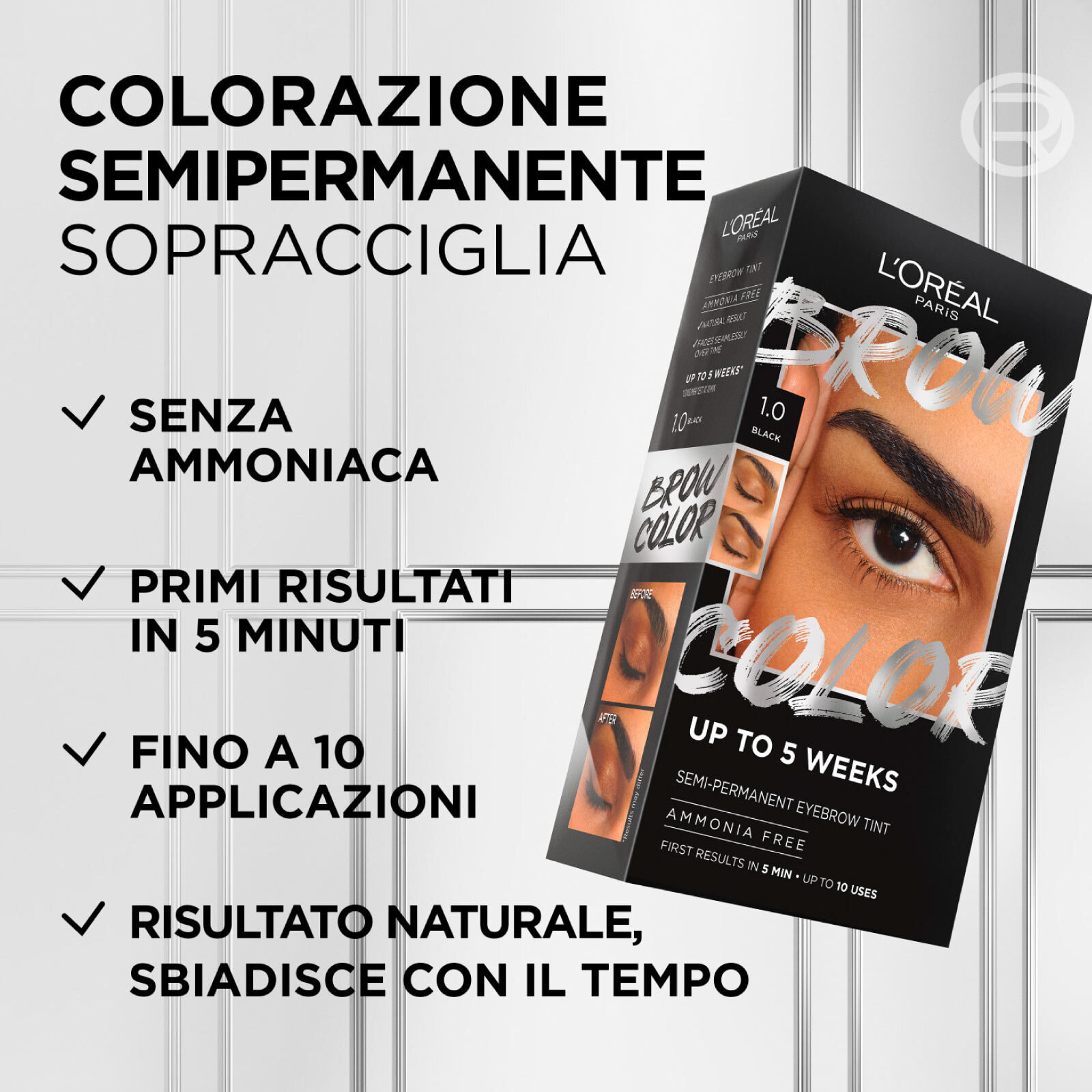 Tinta Semi Permanente per Sopracciglia 1.0 Black Brow Color Effetto Naturale Senza Ammoniaca