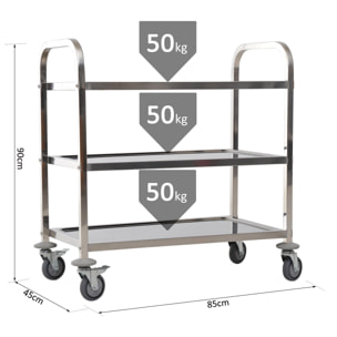 Carro de Cocina Carrito Servir 3 Niveles 85x45x90cm Plateado