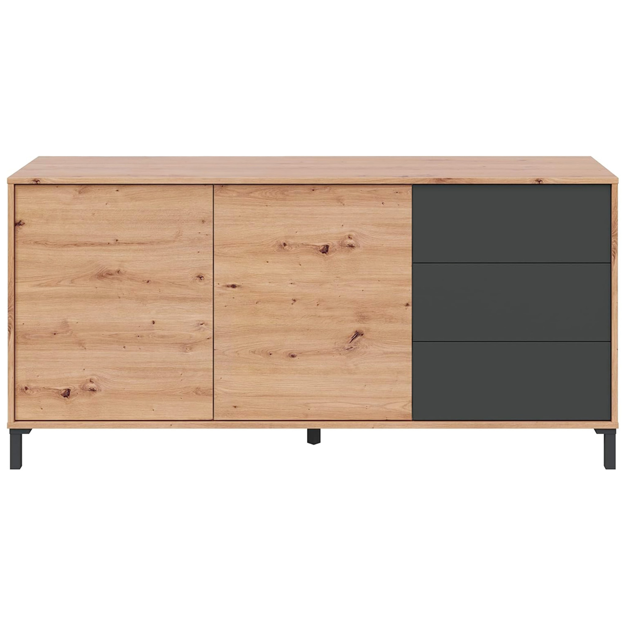 Credenza Industriale Moderna Con 2 Ante E 3 Cassetti Madia Mobile Contenitore Salvaspazio Soggiorno Sala Pranzo 74x154x41 Cm Rovere e Grigio Antracite