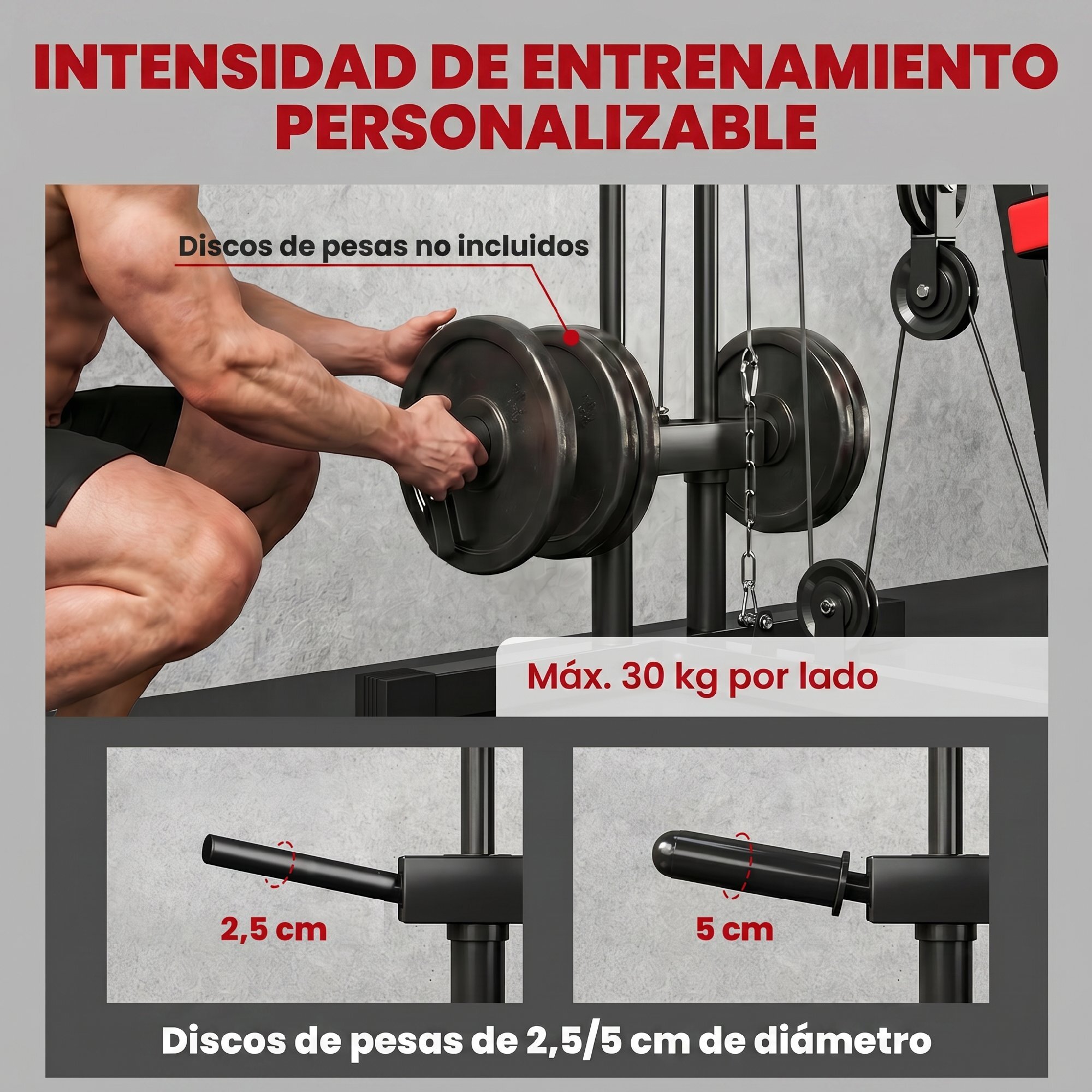 Multiestación Musculación, Máquina de Musculación con Polea Alta y Baja, Prensa de Pecho, Curl de Piernas y Bíceps, Mariposa, Compatible con Discos 25 y 50 mm Carga 120 kg para Gimnasio Casa