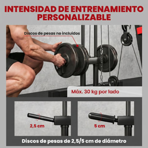 Multiestación Musculación, Máquina de Musculación con Polea Alta y Baja, Prensa de Pecho, Curl de Piernas y Bíceps, Mariposa, Compatible con Discos 25 y 50 mm Carga 120 kg para Gimnasio Casa