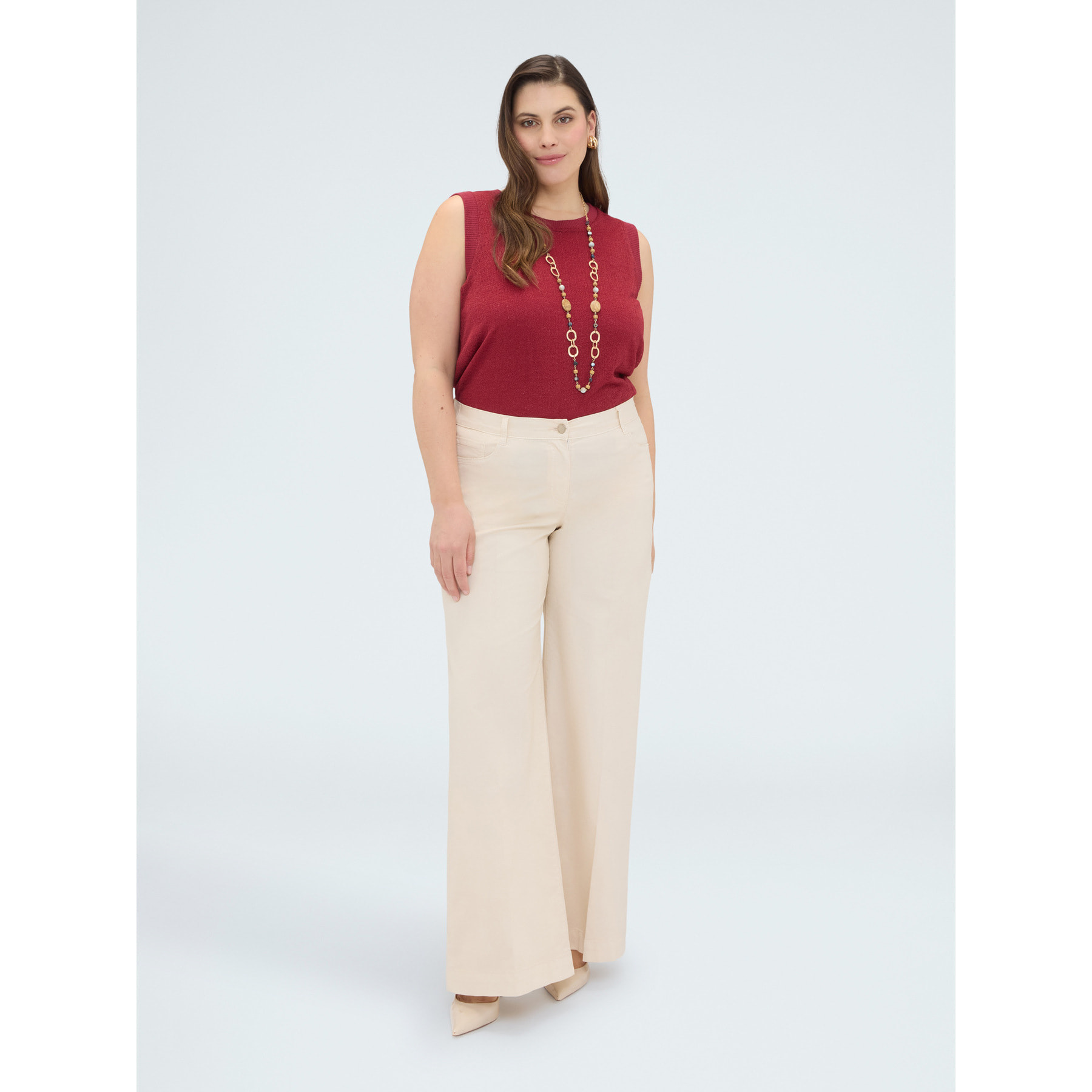 Fiorella Rubino - Pantalones Wide Leg de algodón ligero - Beige