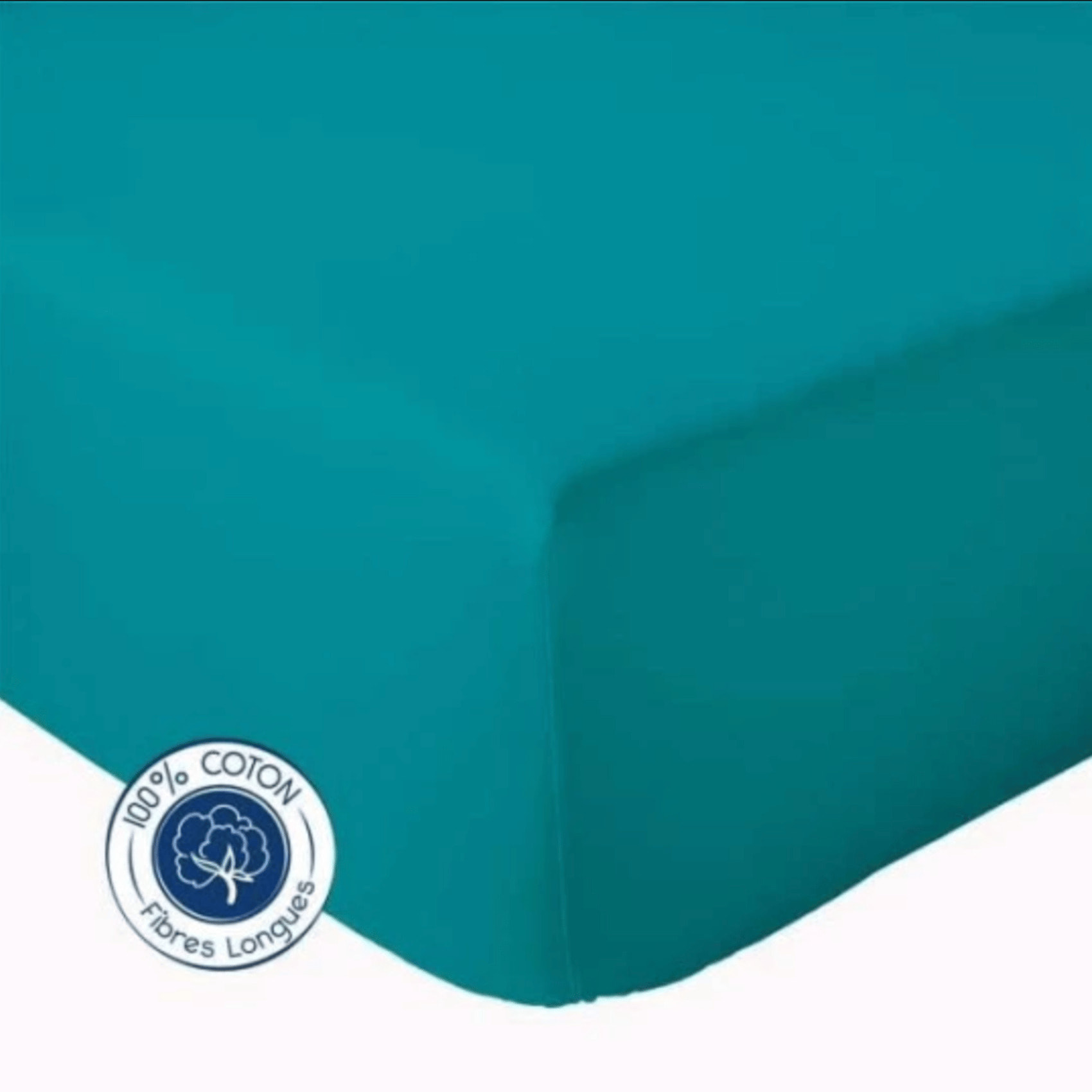 Drap Housse coton bonnet 23 cm fabriqué en France - Bleu Paon