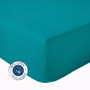 Drap Housse coton bonnet 23 cm fabriqué en France - Bleu Paon