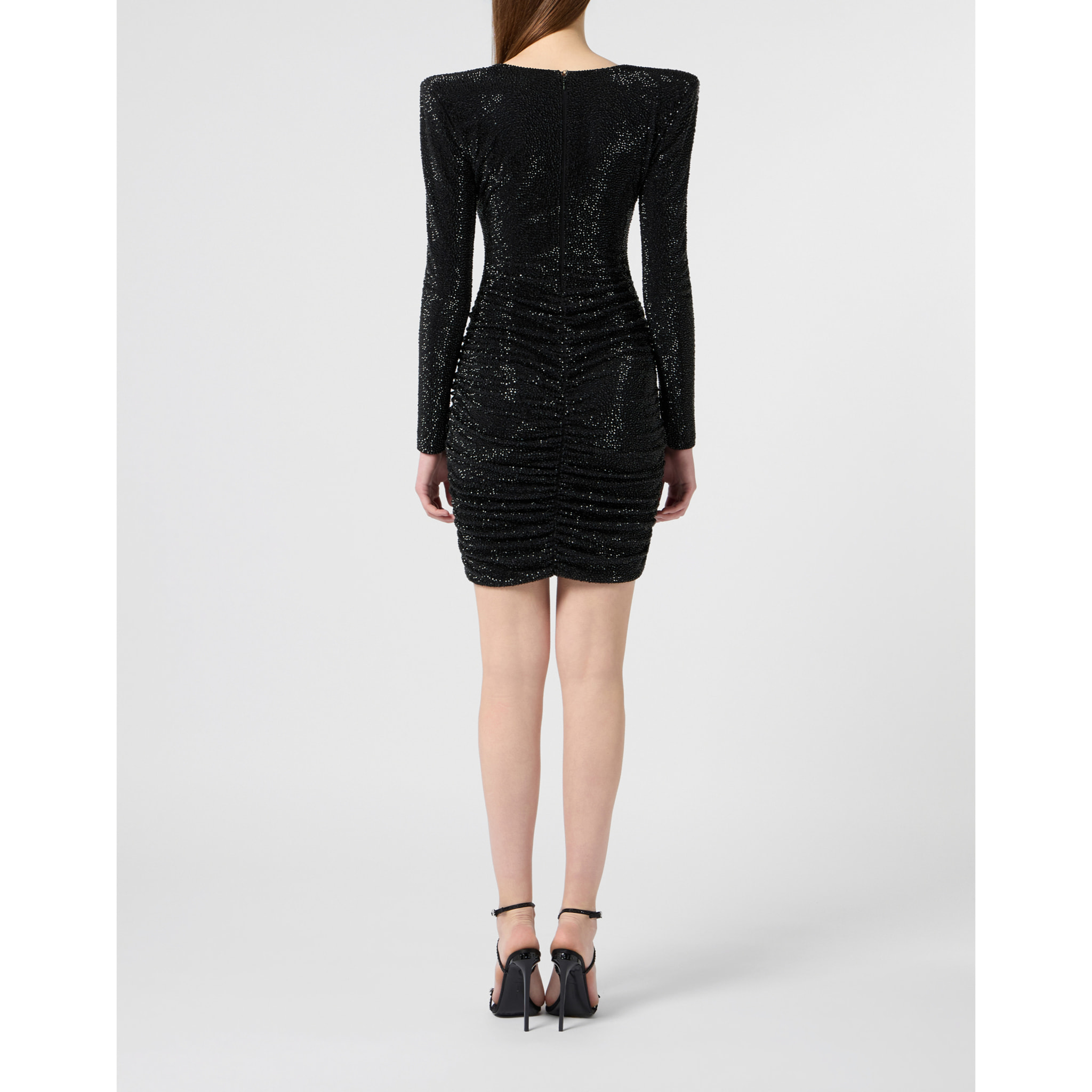 PHILIPP PLEIN Long Sleeve Mini Dress All-Over Strass