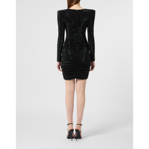 PHILIPP PLEIN Long Sleeve Mini Dress All-Over Strass