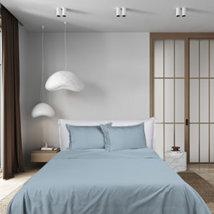 UNO CASA DESIGN Completo Lenzuola in Puro Cotone Garment Washed_No-Stiro_singolo_azzurro