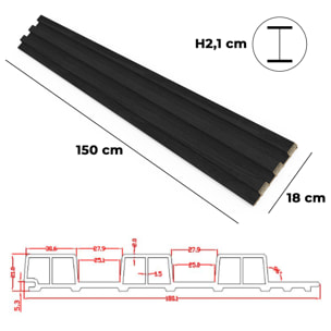 Bach - Set 8 Pannelli Fonoassorbenti Decorativi 150x18 cm per Interno ed Esterno in WPC Nero