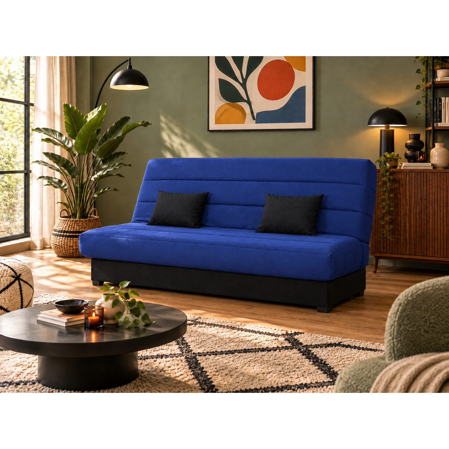 Canapé convertible Cecilia, matelas Simmons ressorts, 130 x 190 cm, marine