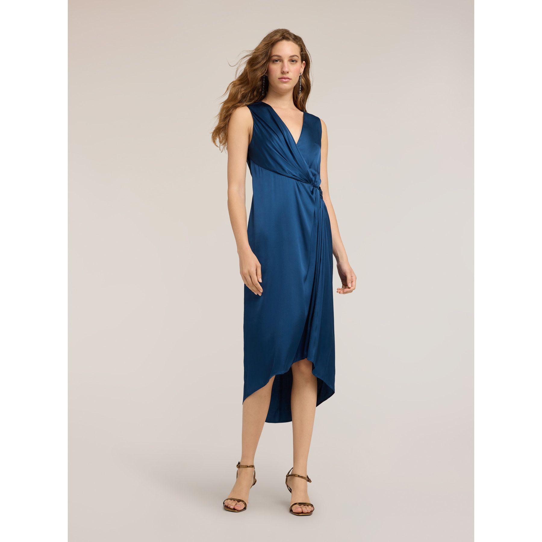 Motivi - Vestito in raso con drappeggio - Blu