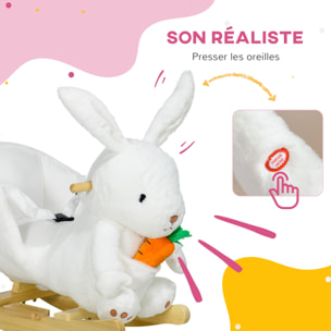 Jouet à bascule lapin siège grand confort intégré avec ceinture fonction sonore clapissement blanc