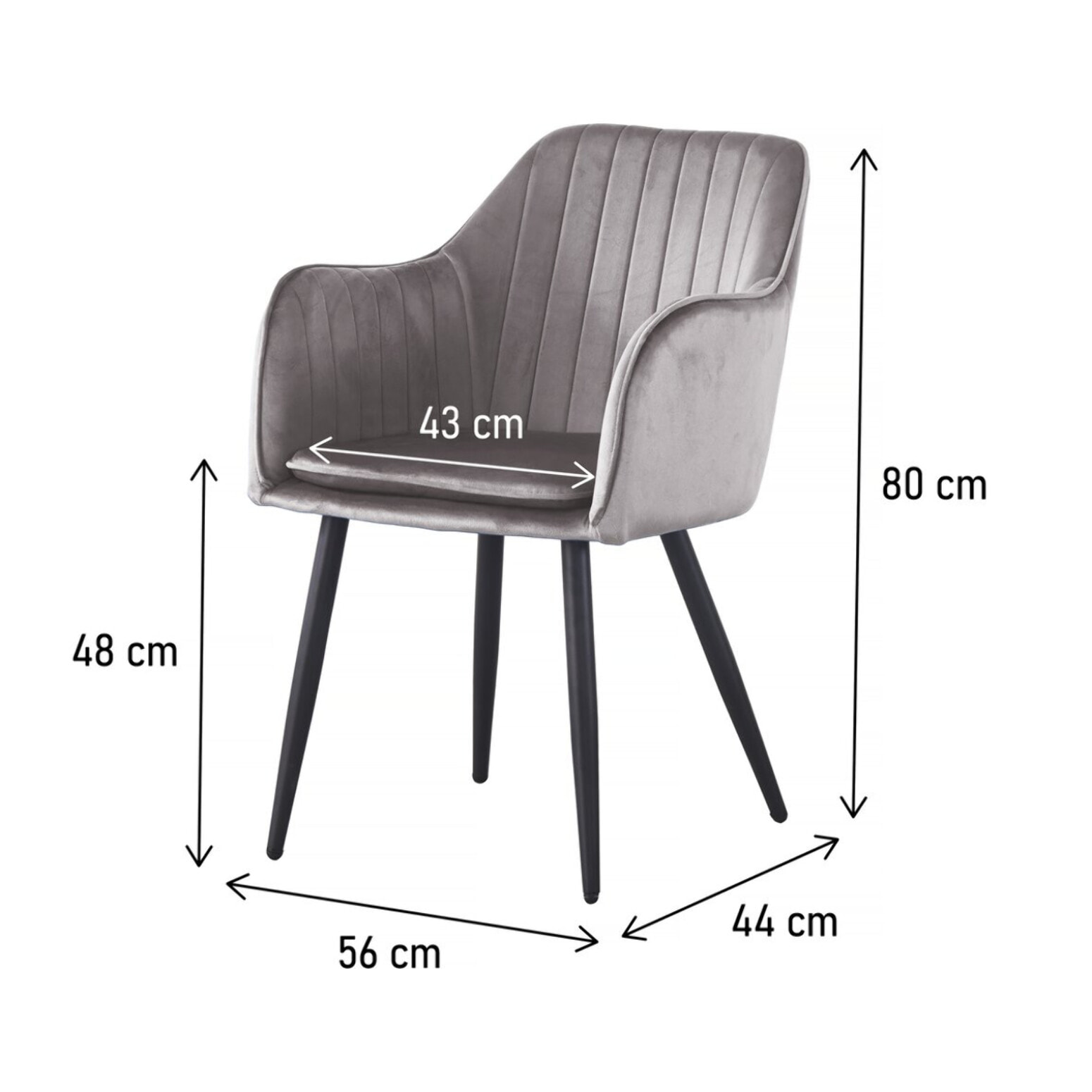 Lot de 2 chaises "Velma" en velours avec accoudoirs - Gris