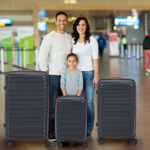 Valise Rome Gris Zip Rose Fluo X3