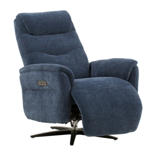 Poltrona reclinabile elettrica OSLO in tessuto blu e base in metallo nero