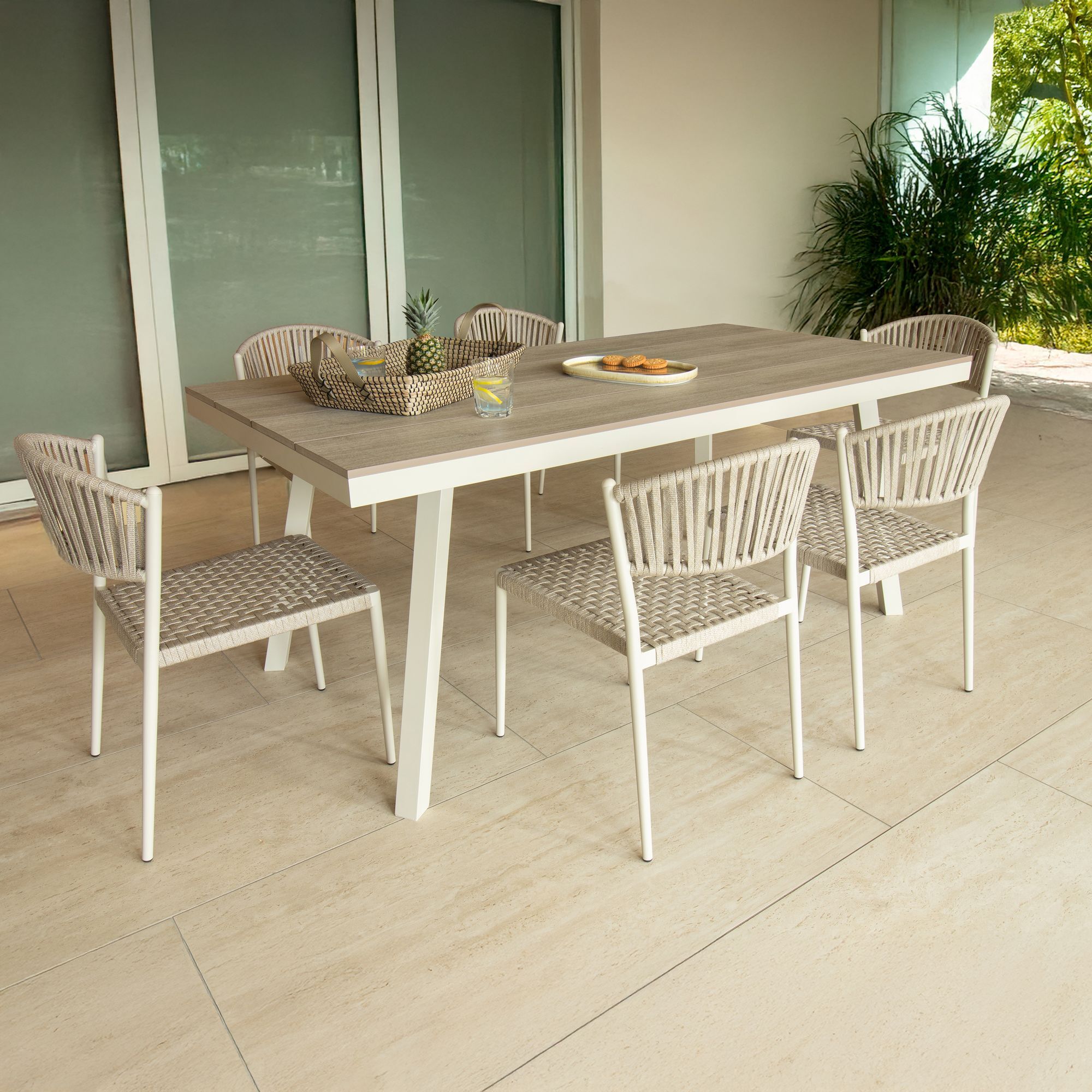 Ensemble de jardin table polywood blanc et chaises 6 places FIGARI