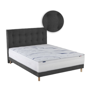Ensemble matelas mémoire de forme MEMORIA avec sommier et tête de lit, chenille bouclettes gris anthracite