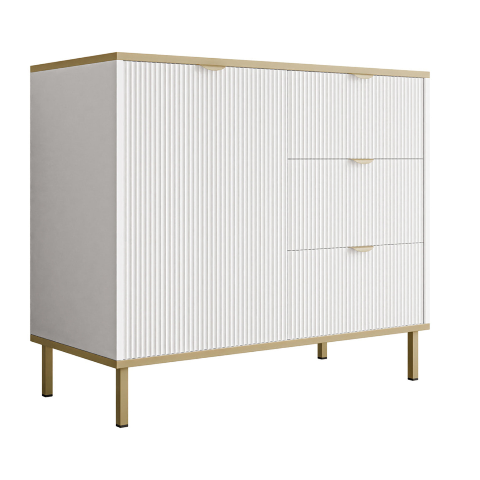 Hope - buffet bas 91 cm - 3 tiroirs et 1 porte - Blanc / Doré