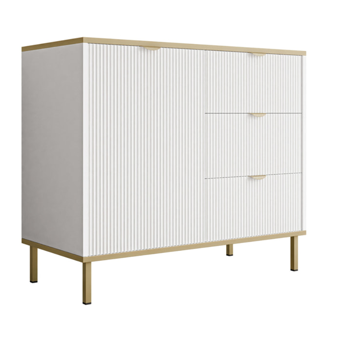 Hope - buffet bas 91 cm - 3 tiroirs et 1 porte - Blanc / Doré