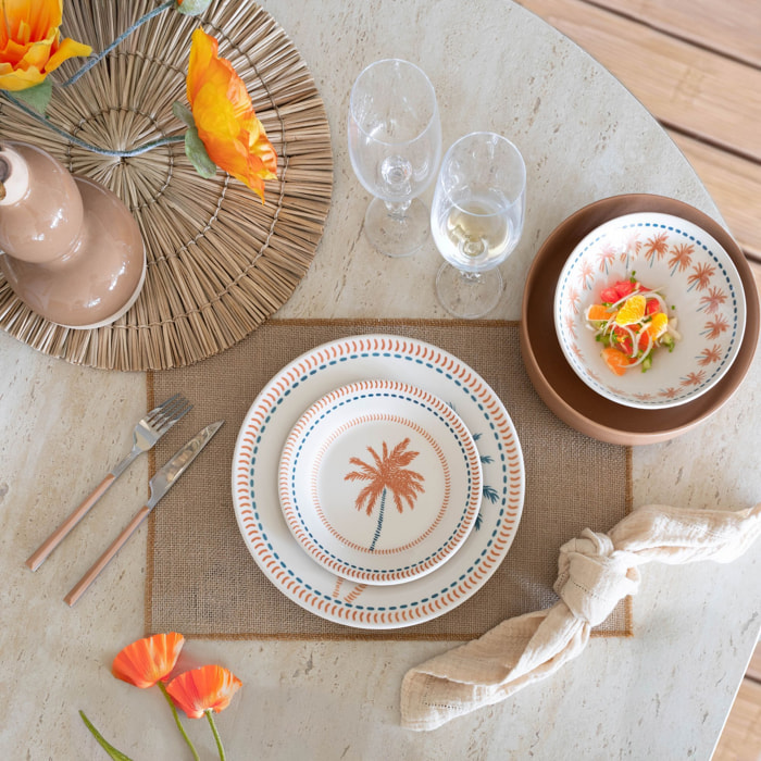 Lot de 6 assiettes à dessert dessin tropical en grès 18cm TROPIQUE