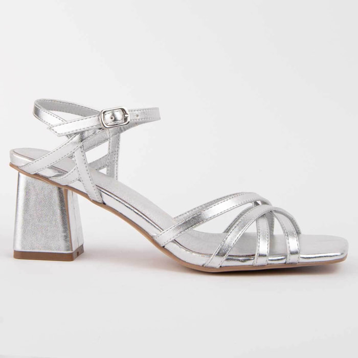 Sandalia De Tacón - Plateado - Altura: 6 Cm