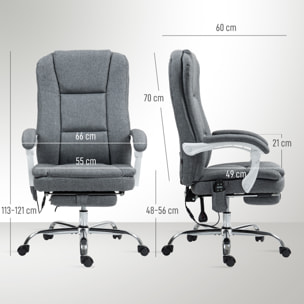 Fauteuil de bureau massant chauffant inclinable repose-pieds rétractable tissu toucher lin gris