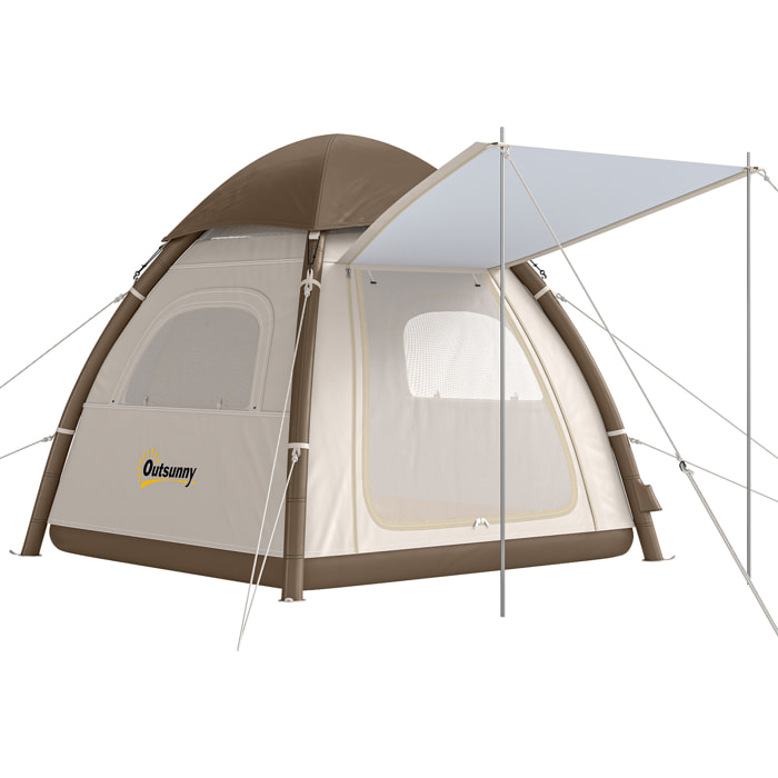 Tienda de Campaña Inflable con Mosquitera para 3–4 Personas Tienda de Campaña con Vestíbulo Bomba UPF30+ Puertas Bolsa Transporte Montaje Rápido Tela Oxford Cubierta Impermeable 3000 mm