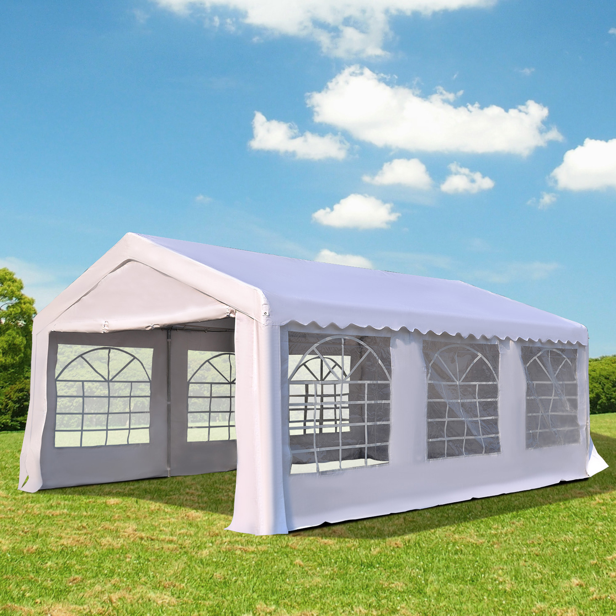 Tente de réception tonnelle de jardin 4 parois amovibles portes zippées idéal pour fête mariage soirée 6 x 4 x 2,8 m acier toile polyéthylène 180 g/m² blanc