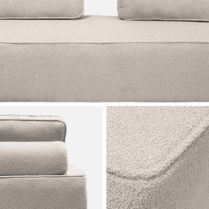 Set de 2 chauffeuses pour canapé modulable tissu bouclette beige 2 places Bao. L 180 x P 90 x H 74cm