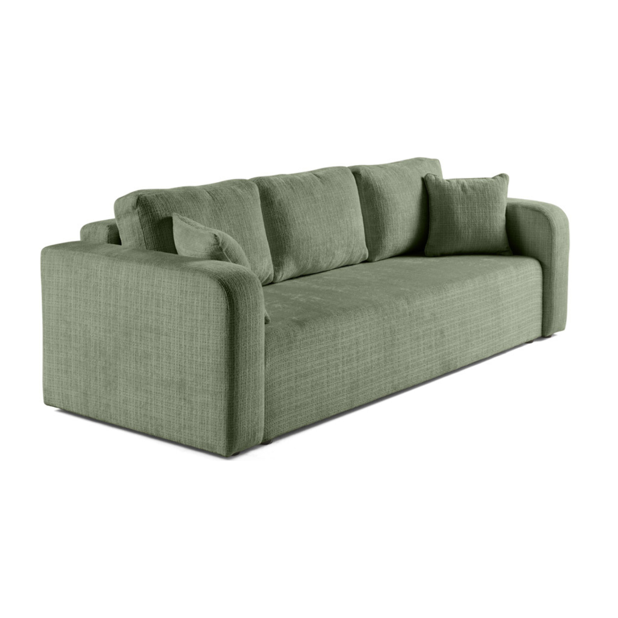 Miro - canapé droit 3 places - convertible avec coffre - en velours texturé - Vert sauge
