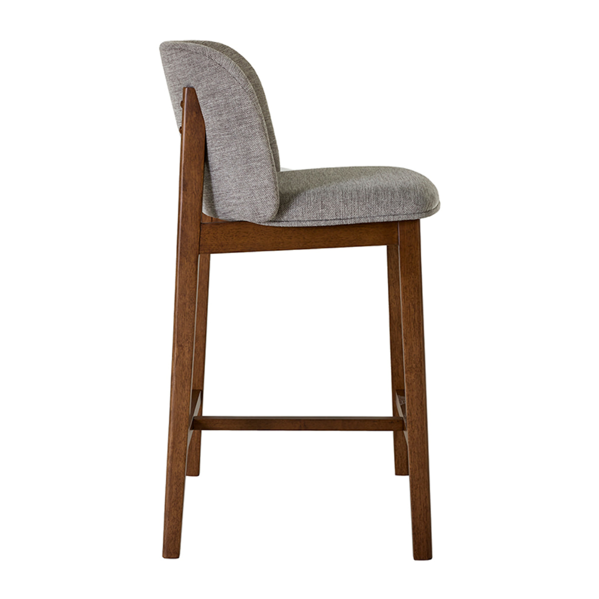 Tabourets de bar en tissu effet velours texturé gris et bois foncé H69 cm (lot de 2) TIEGA