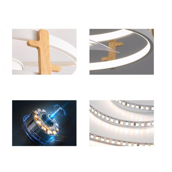 Lampe à ventilateur LED avec détails en bois