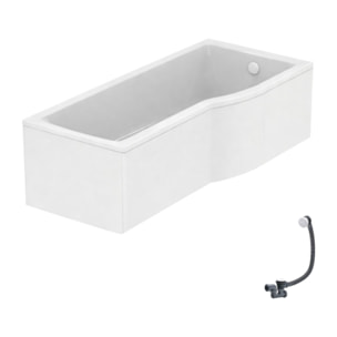 Baignoire bain douche 170 x 80 cm droite Connect Air + tablier + vidage Blanc