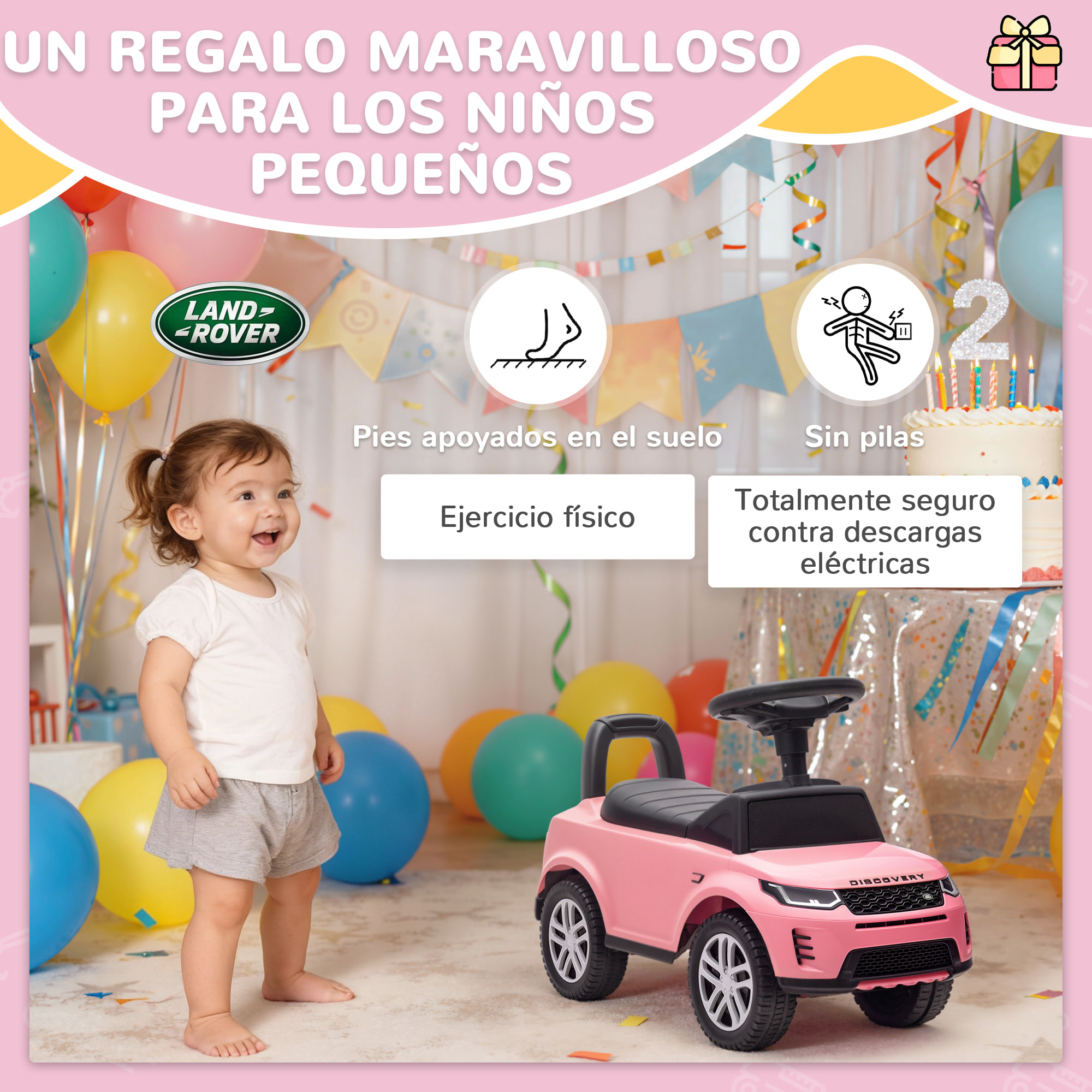 Coche Correpasillos con Licencia de Land Rover, Correpasillos para Niños de 18-36 Meses con Almacenaje, Volante, Bocina, Sonidos de Motor, 65,5x28x42 cm, Rosa