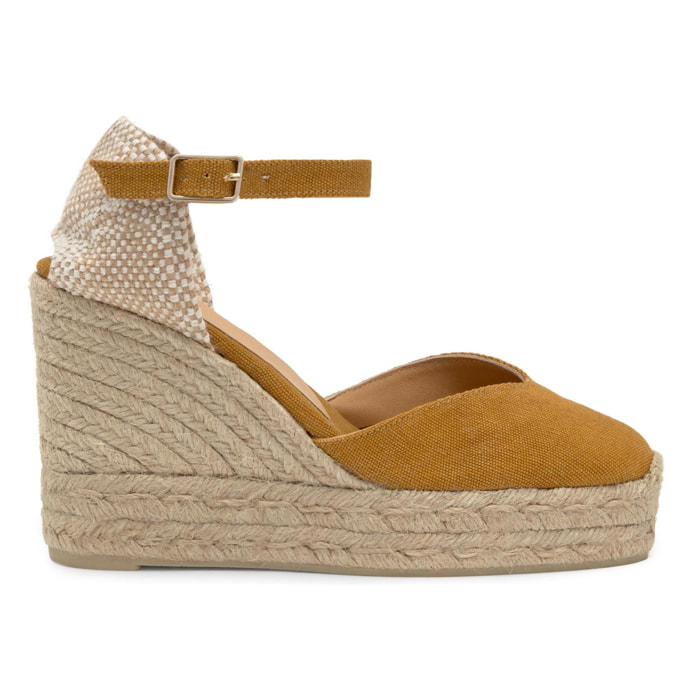 Alpargata de cuña Chiarita en algodón orgánico lavado con doble plataforma