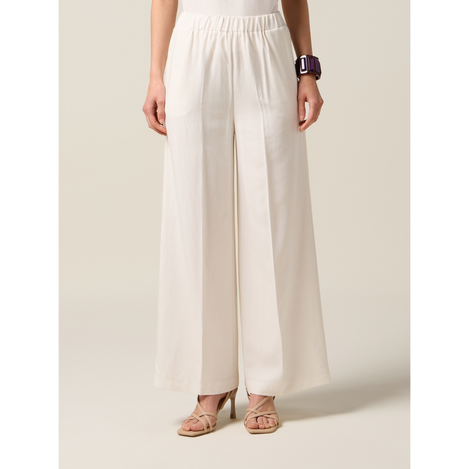 Oltre - Pantalones palazzo mezcla de lino - Blanco