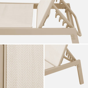 Lot de 2 transats beige. 5 positions. en textilène et métal. FLORA.  L155 x P59 x H106cm