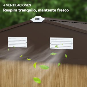 Caseta de Jardín Exterior 4,9 m², 277x195x192 cm, Cobertizo de Jardín Exterior Metálico con Puerta Corredera, Ventilación y Kit de Fundación, para Almacenamiento de Herramientas, Marrón Claro