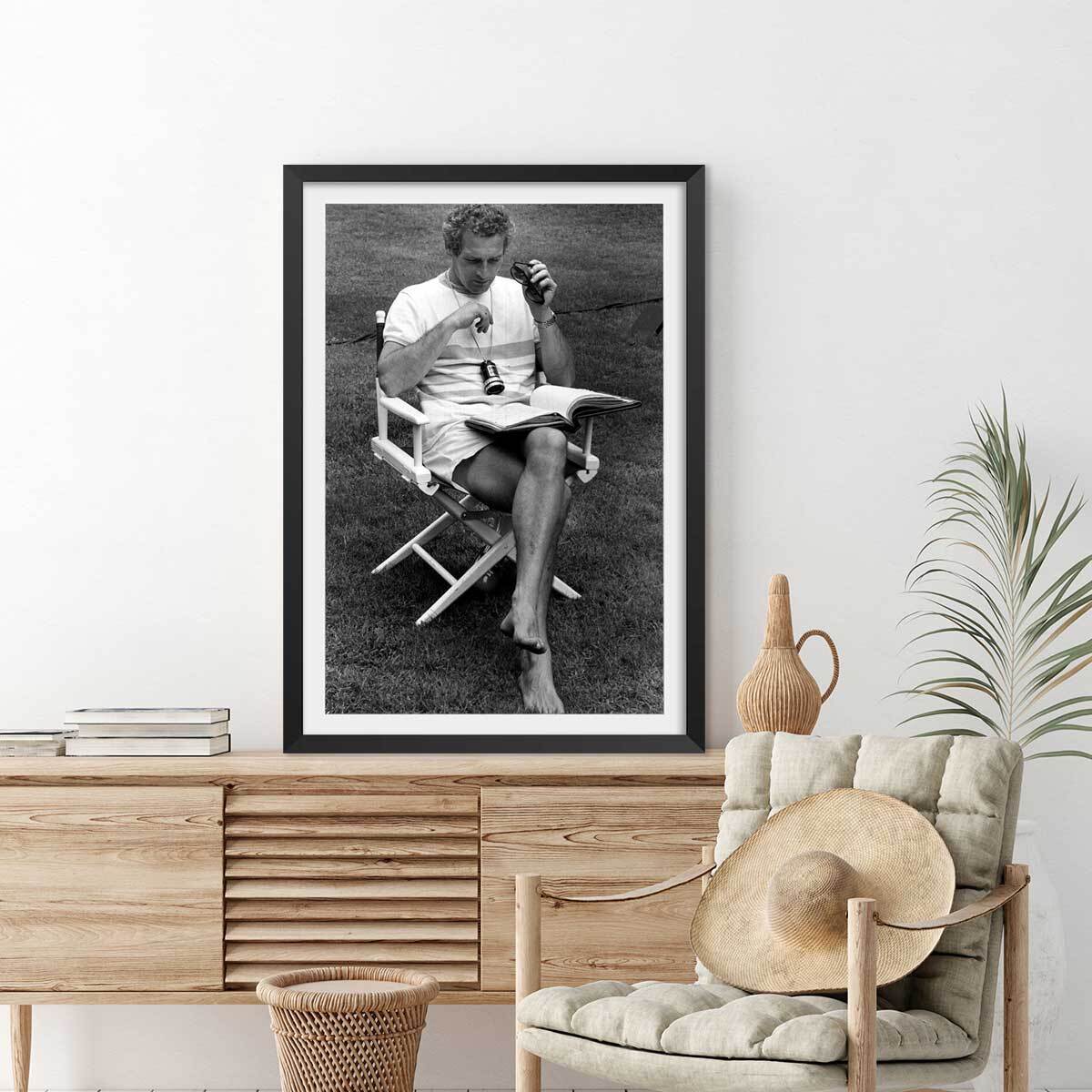 Affiche acteur célèbre Paul Newman, 1970 Affiche + cadre en bois - Noir