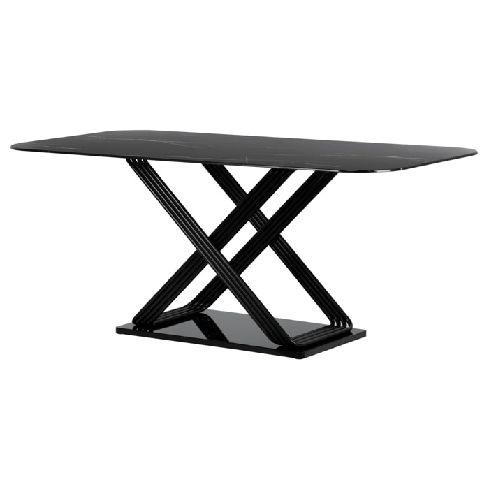 Mesa Comedor Metal-cristal Negro 180x90x75 Cm