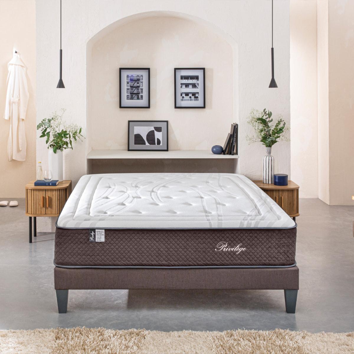 Ensemble Matelas Ressorts ensachés Privilège avec sommier en bois