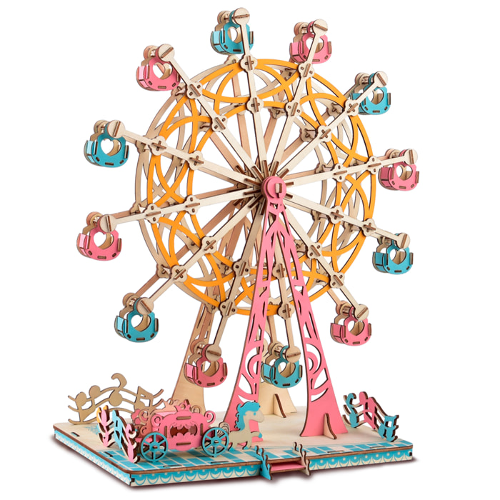 Puzzle 3D in legno. Ruota panoramica multicolore. 295 pezzi.
