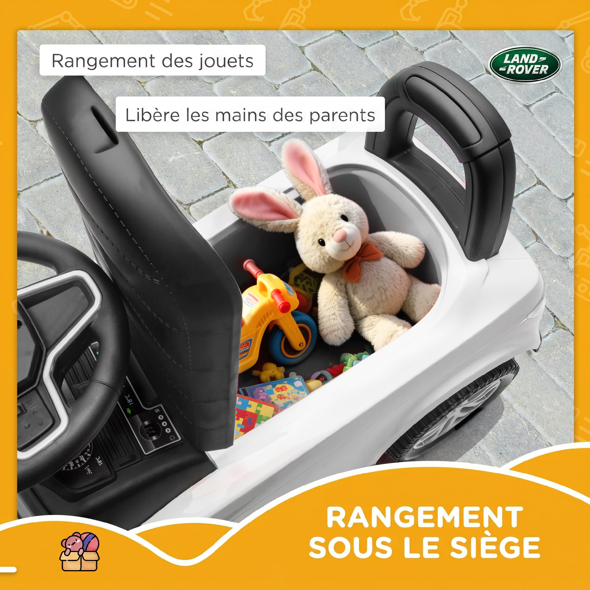 Porteur enfant voiture licence Land Rover Discovery Sport effets sonores blanc