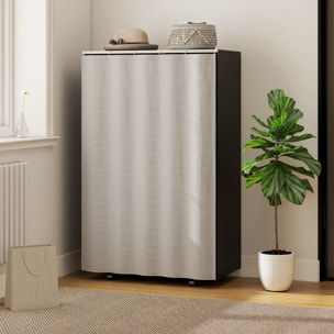 Armoire penderie sur roulettes - tringle, étagère, penderie, 3 compartiments - effet bois noir rideau gris