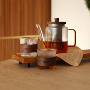 Théière en verre et anse ambre 550ml avec tasses assorties 15cl  KARL