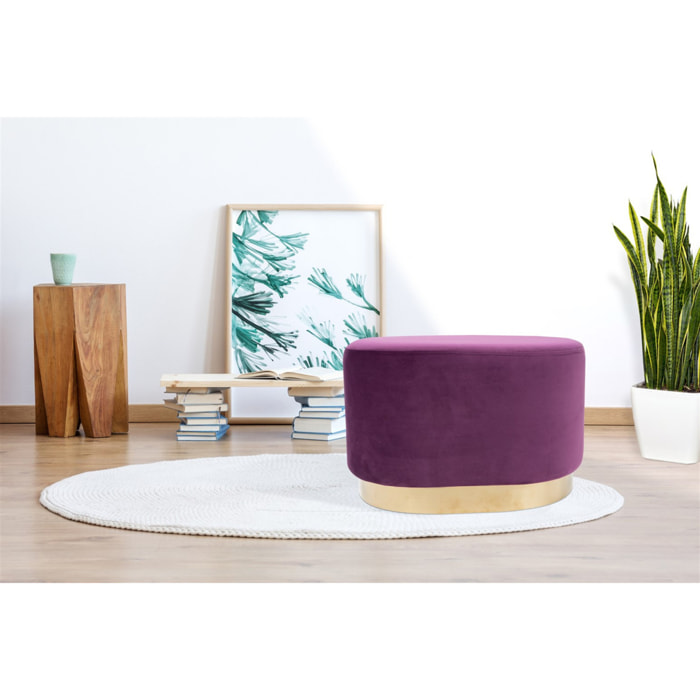 Pouf ovale Nano in velluto blu con base dorata