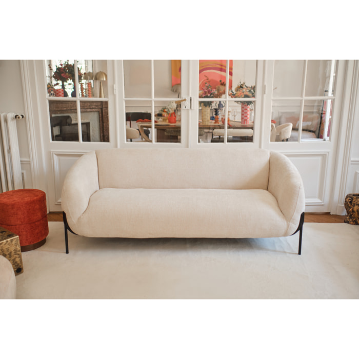 Joyce – Canapé design arrondi tissu chenille blanc