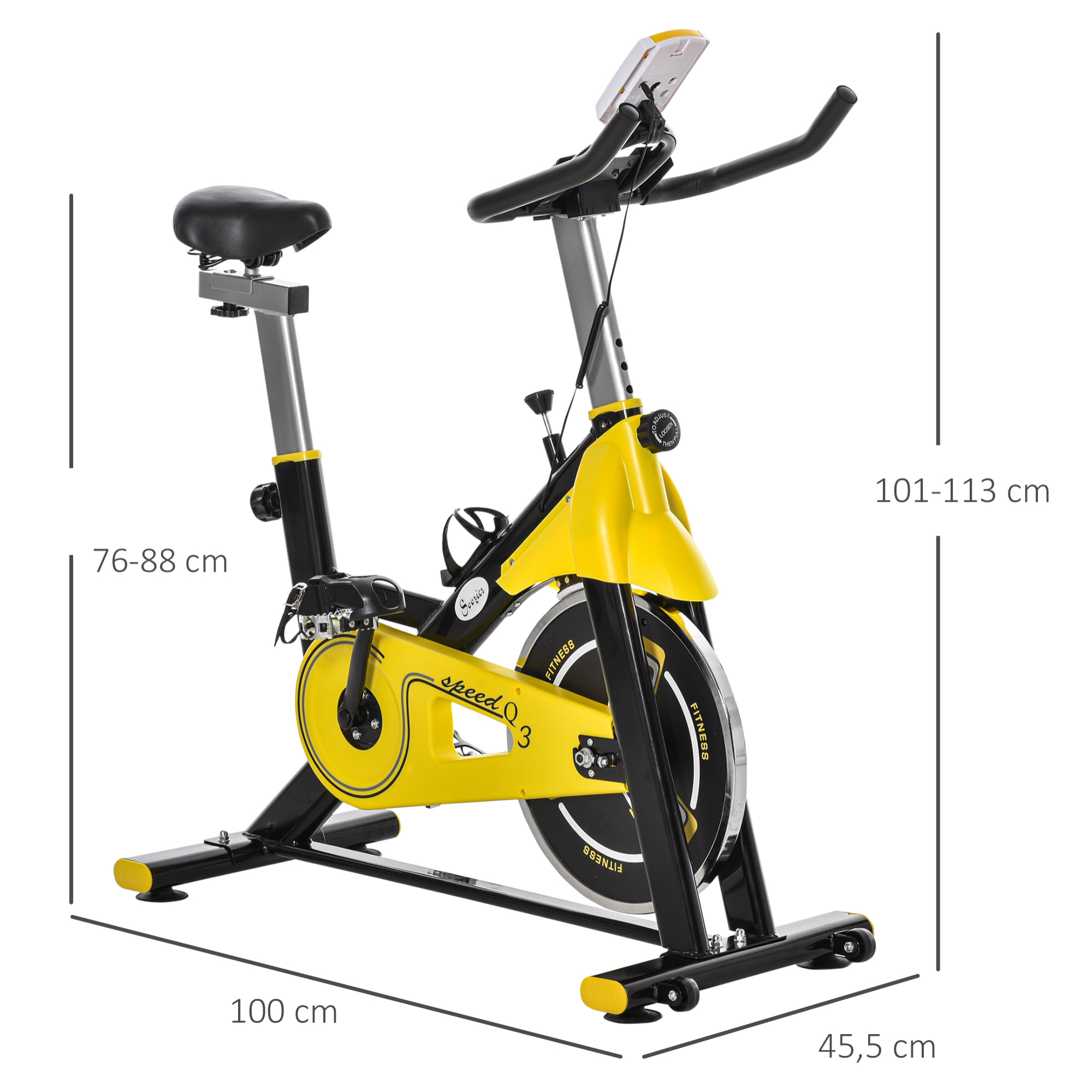 Vélo d'appartement vélo biking cardio écran LCD multifonctions selle guidon réglables acier noir jaune